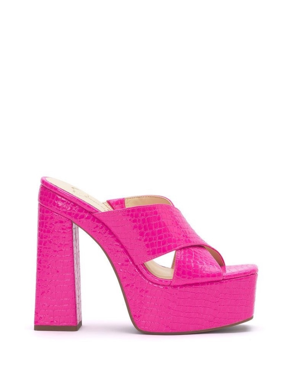 NIB Jessica Simpson Basima Bright Pink Sydney Croco Platform Mule Heels